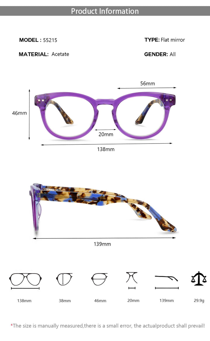 CCspace Women's Full Rim Round Acetate Eyeglasses 55215 Full Rim CCspace