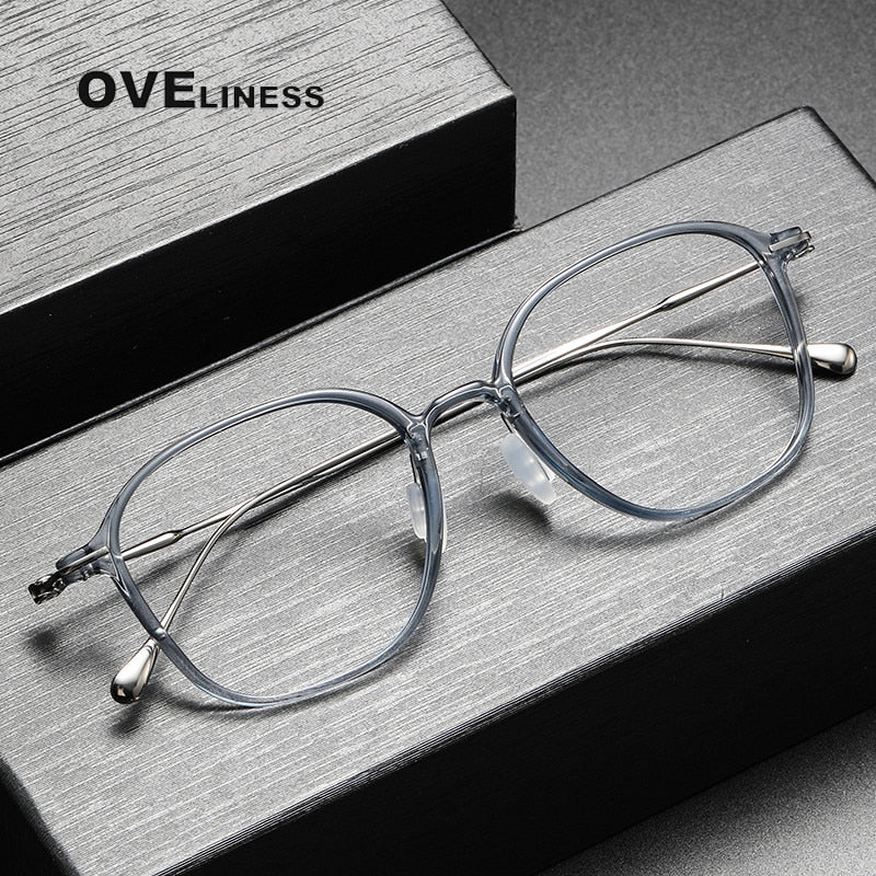 Oveliness Unisex Full Rim Square Acetate Titanium Eyeglasses 8641 Full Rim Oveliness