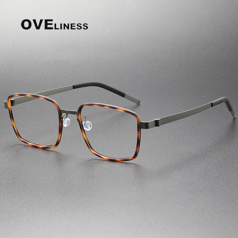 Oveliness Unisex Full Rim Square Screwless Acetate Titanium Eyeglasses 9754 Full Rim Oveliness