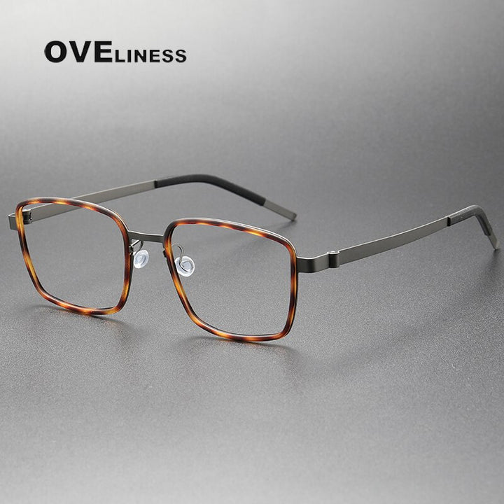 Oveliness Unisex Full Rim Square Screwless Acetate Titanium Eyeglasses 9754 Full Rim Oveliness