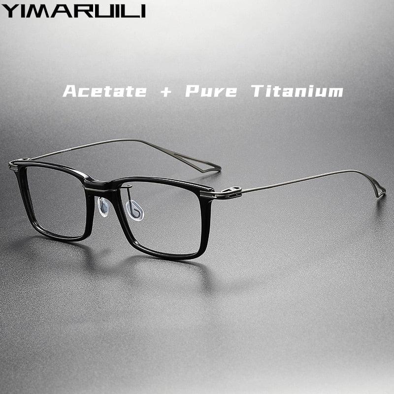 Yimaruili Unisex Full Rim Square Acetate Titanium Eyeglasses 1128 Full Rim Yimaruili Eyeglasses