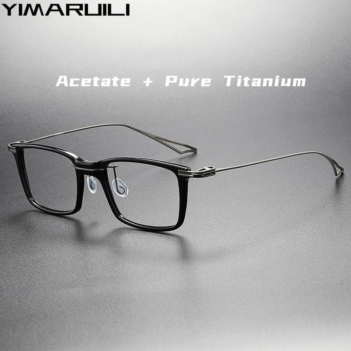 Yimaruili Unisex Full Rim Square Acetate Titanium Eyeglasses 1128 Full Rim Yimaruili Eyeglasses