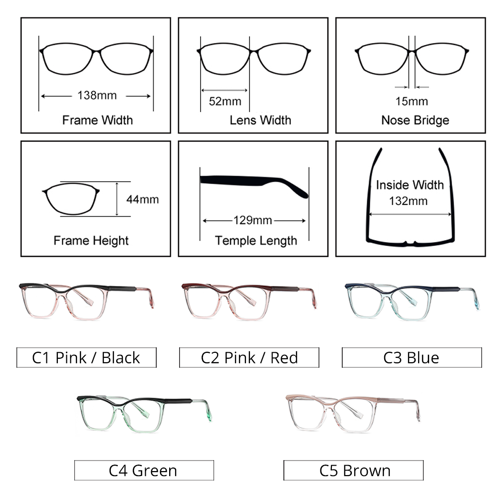 Ralferty Women's Full Rim Square Cat Eye Tr 90 Acetate Eyeglasses D3517 Full Rim Ralferty
