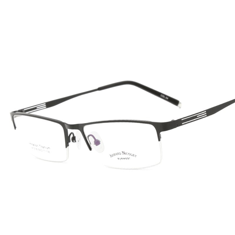 Handoer Unisex Semi Rim Rectangle Titanium Eyeglasses A1518 Semi Rim Handoer Black