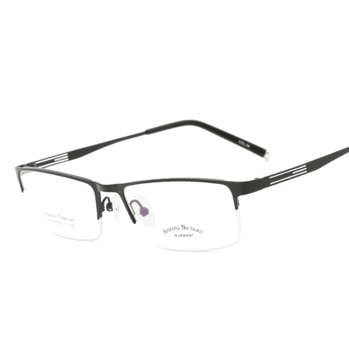 Handoer Unisex Semi Rim Rectangle Titanium Eyeglasses A1518 Semi Rim Handoer Black