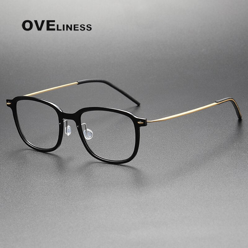 Oveliness Unisex Full Rim Square Acetate Titanium Eyeglasses 6510 Full Rim Oveliness black gold