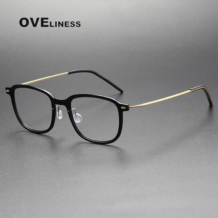 Oveliness Unisex Full Rim Square Acetate Titanium Eyeglasses 6510 Full Rim Oveliness black gold
