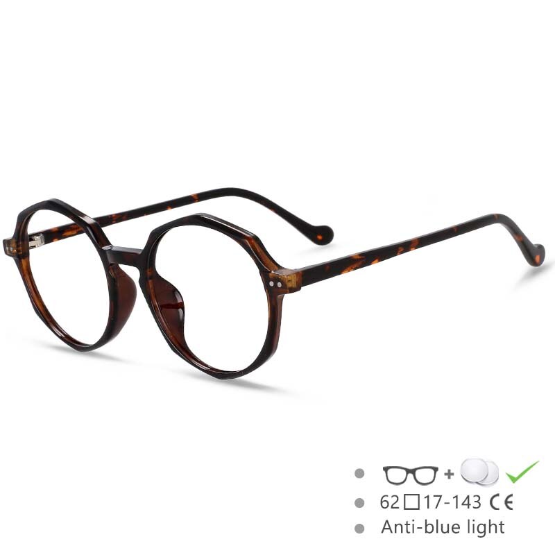 CCspace Unisex Full Rim Polygon Round Acetate Tr 90 Eyeglasses 53168 Full Rim CCspace China Leopard