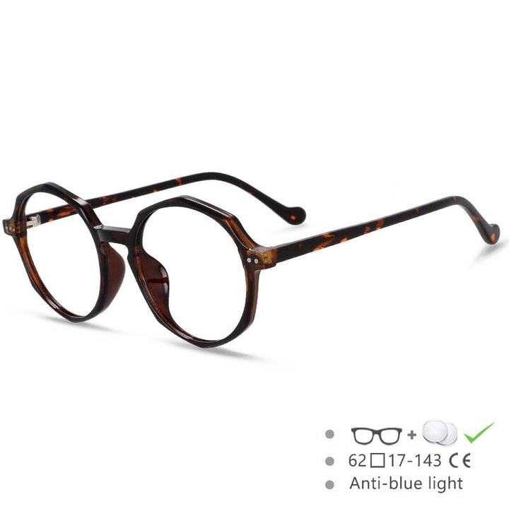CCspace Unisex Full Rim Polygon Round Acetate Tr 90 Eyeglasses 53168 Full Rim CCspace China Leopard