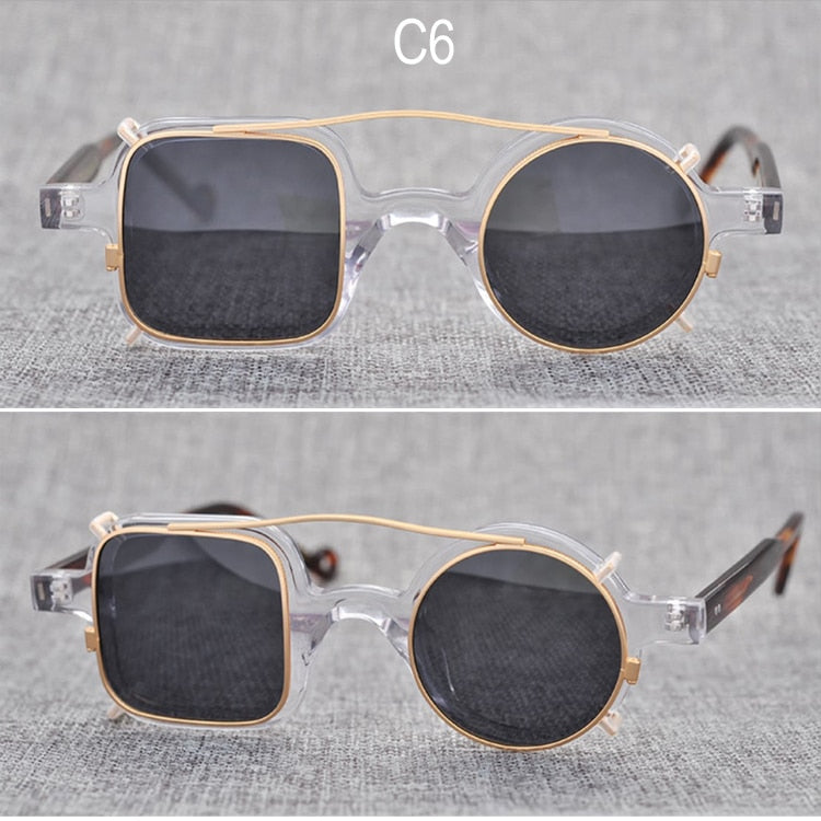 Yujo Unisex Full Rim Square Round Acetate Eyeglasses Clip On Sunglasses 002 With Clip Ons Yujo C6 China