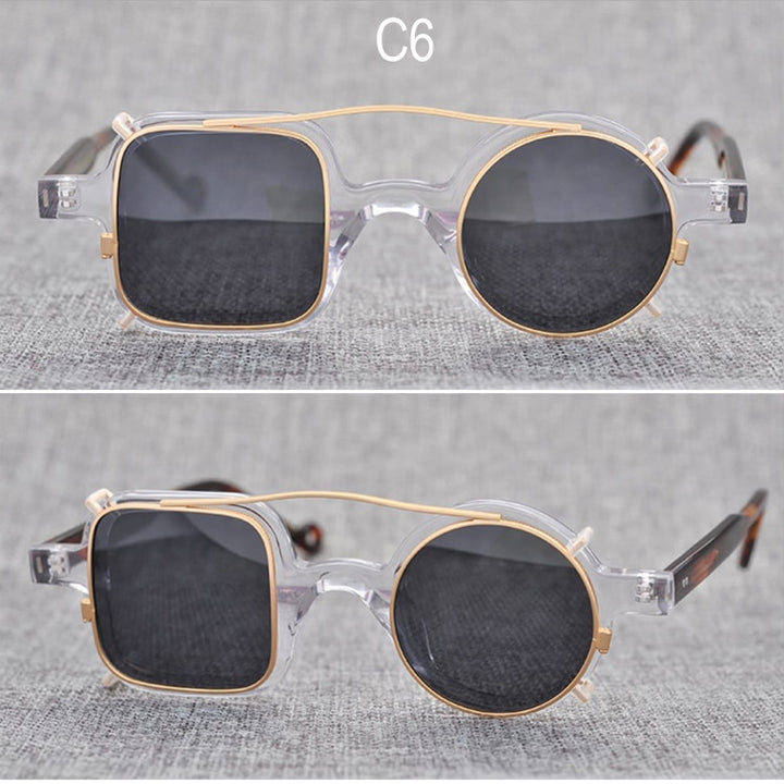 Yujo Unisex Full Rim Square Round Acetate Eyeglasses Clip On Sunglasses 002 With Clip Ons Yujo C6 China
