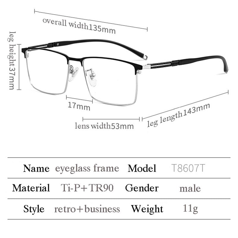 Hotochki Men's Full Rim Square Tr 90 Titanium Frame Eyeglasses T8607t Full Rim Hotochki