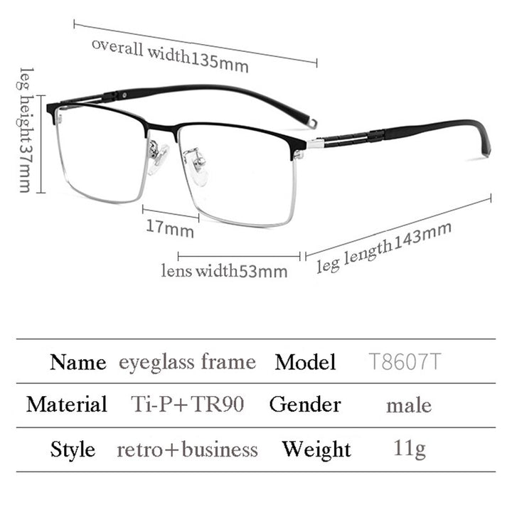 Hotochki Men's Full Rim Square Tr 90 Titanium Frame Eyeglasses T8607t Full Rim Hotochki