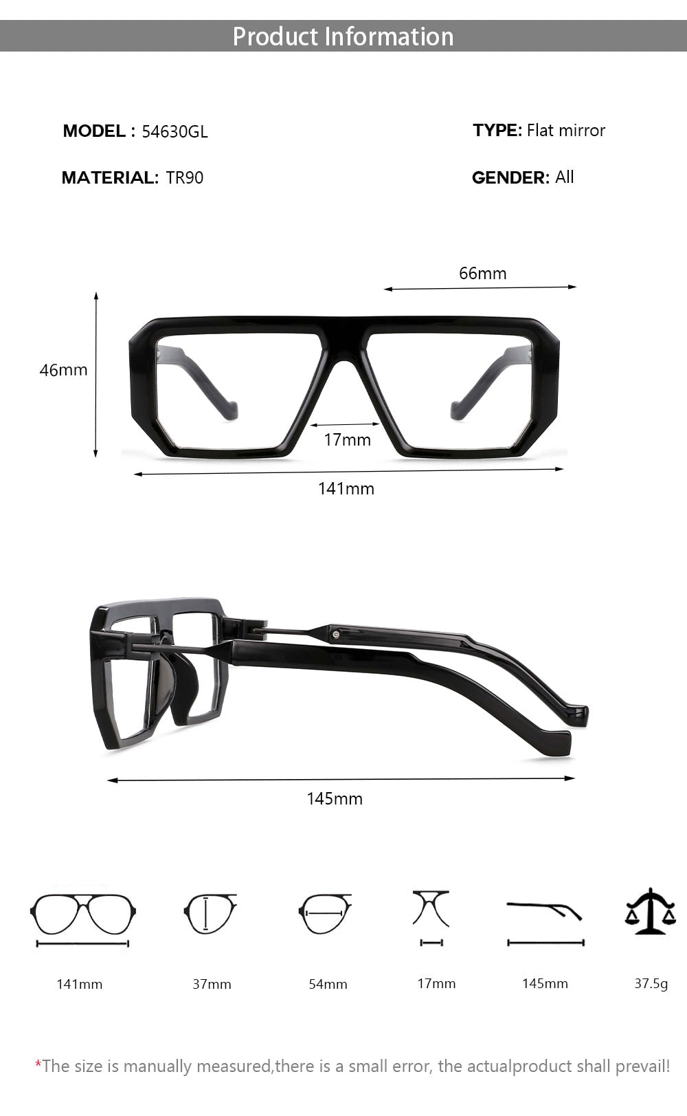 CCspace Unisex Full Rim Irregular Rectangle Tr 90 Eyeglasses 54630 Full Rim CCspace