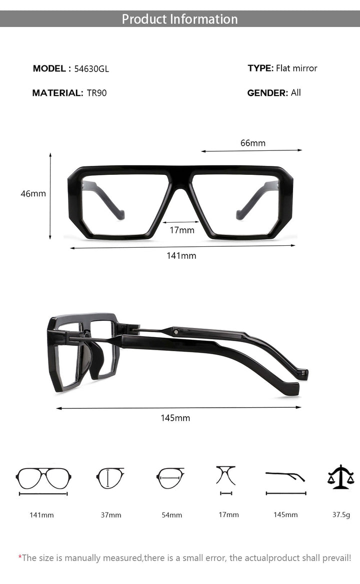 CCspace Unisex Full Rim Irregular Rectangle Tr 90 Eyeglasses 54630 Full Rim CCspace