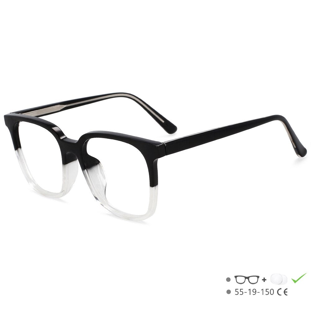 CCspace Unisex Full Rim Square Acetate Eyeglasses 55546 Full Rim CCspace China Darkening