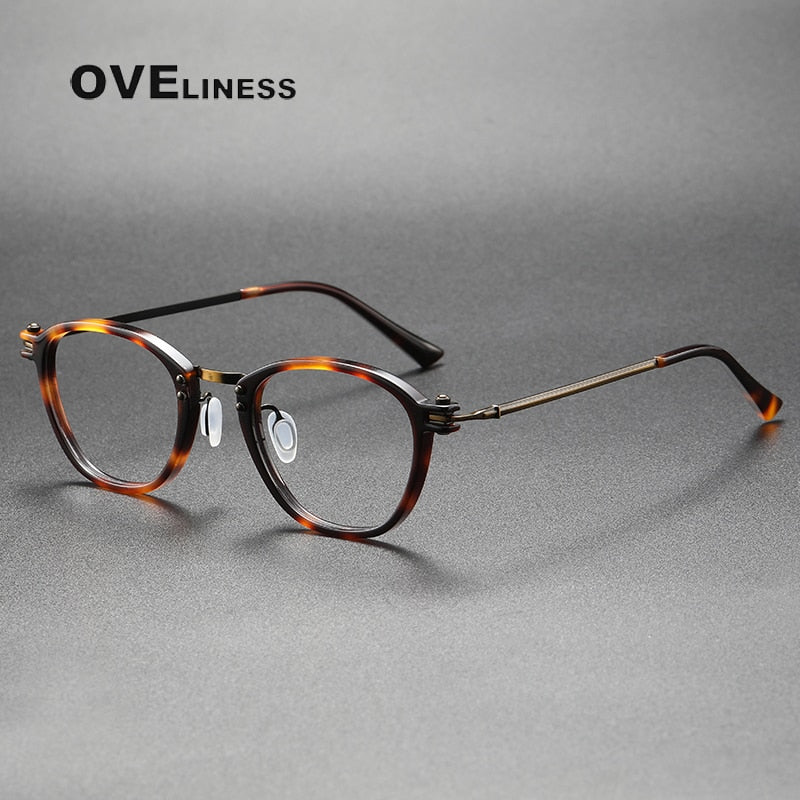 Oveliness Unisex Full Rim Square Screwless Acetate Titanium Eyeglasses 5881 Full Rim Oveliness tortoise bronze