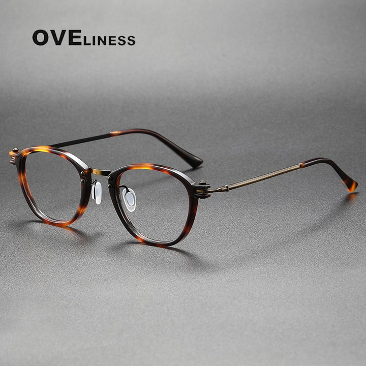 Oveliness Unisex Full Rim Square Screwless Acetate Titanium Eyeglasses 5881 Full Rim Oveliness tortoise bronze