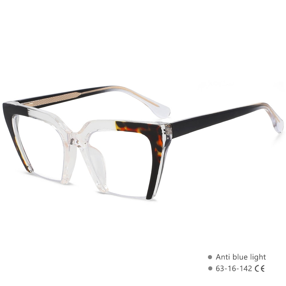 CCspace Women's Semi Rim Cat Eye Tr 90 Titanium Eyeglasses 55581 Semi Rim CCspace China C1Black