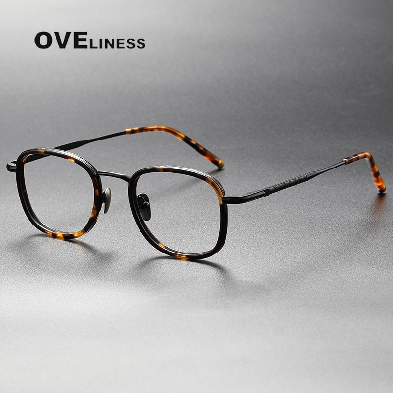 Oveliness Unisex Full Rim Square Acetate Titanium Eyeglasses Alcor Full Rim Oveliness tortoise black