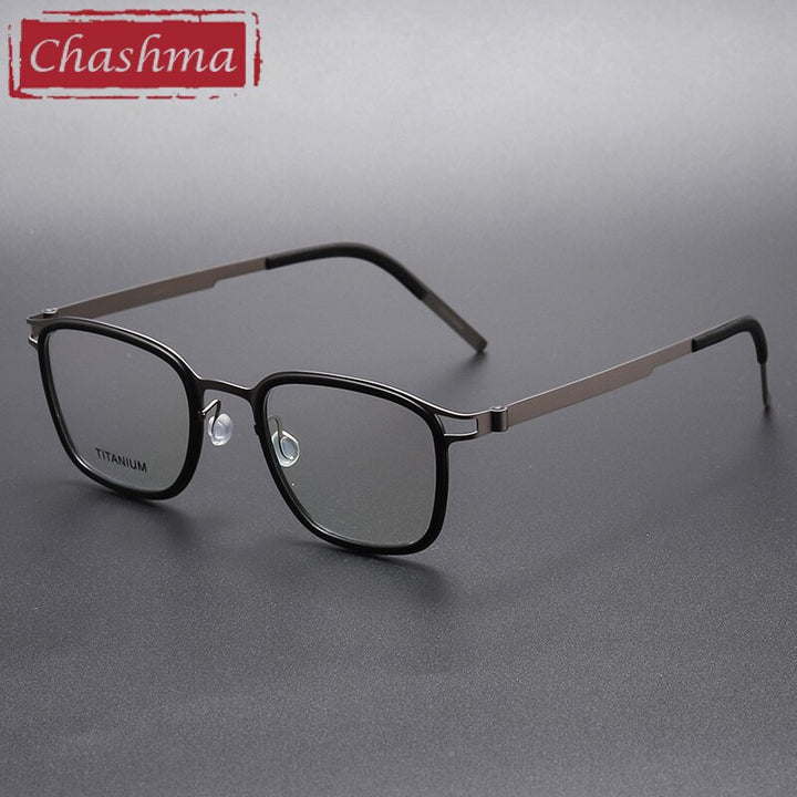 Chashma Ottica Unisex Full Rim Square Acetate Titanium Eyeglasses 9912 Full Rim Chashma Ottica Black-Gray