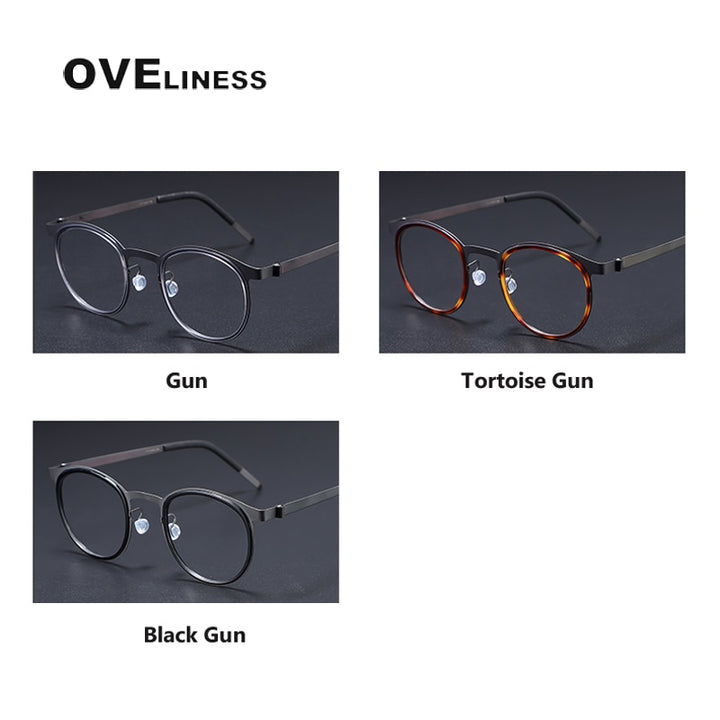 Oveliness Men's Full Rim Round Acetate Titanium Eyeglasses 9704 Full Rim Oveliness