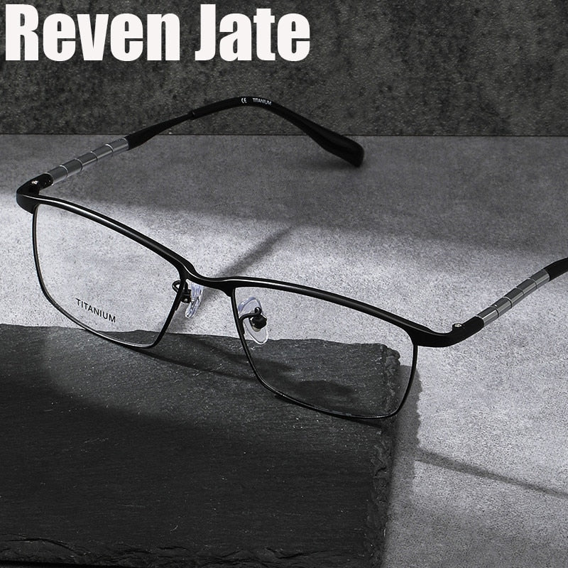 Reven Jate Unisex Full Rim Large Square Titanium Eyeglasses LA6121 L Full Rim Reven Jate   
