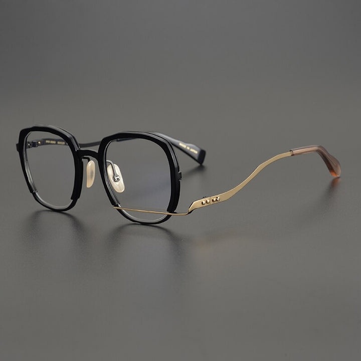 Gatenac Unisex Full Rim Irregular Square Titanium Acetate Eyeglasses Gxyj868 Full Rim Gatenac