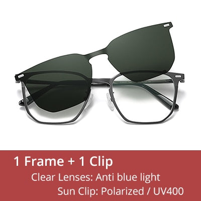 Ralferty Unisex Full Rim Square Alloy Acetate Eyeglasses With Clip On Polarized Sunglasses D8201 With Clip Ons Ralferty C49 Gun China As picture