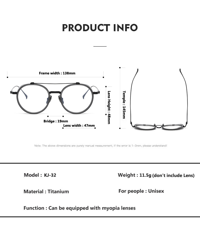 Oveliness Unisex Full Rim Square Double Bridge Acetate Titanium Eyeglasses Kj32 Full Rim Oveliness