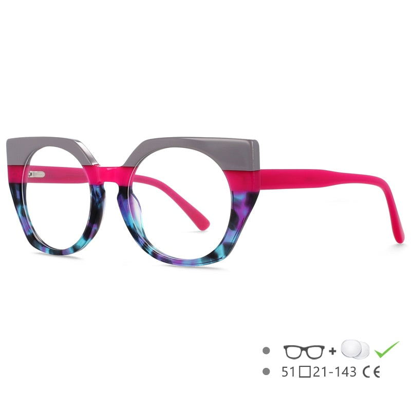CCspace Unisex Full Rim Round Cat Eye Acetate Eyeglasses 55272 Full Rim CCspace Red China
