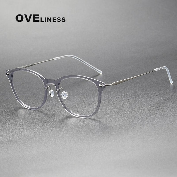 Oveliness Unisex Full Rim Round Acetate Titanium Eyeglasses 6506 Full Rim Oveliness grey