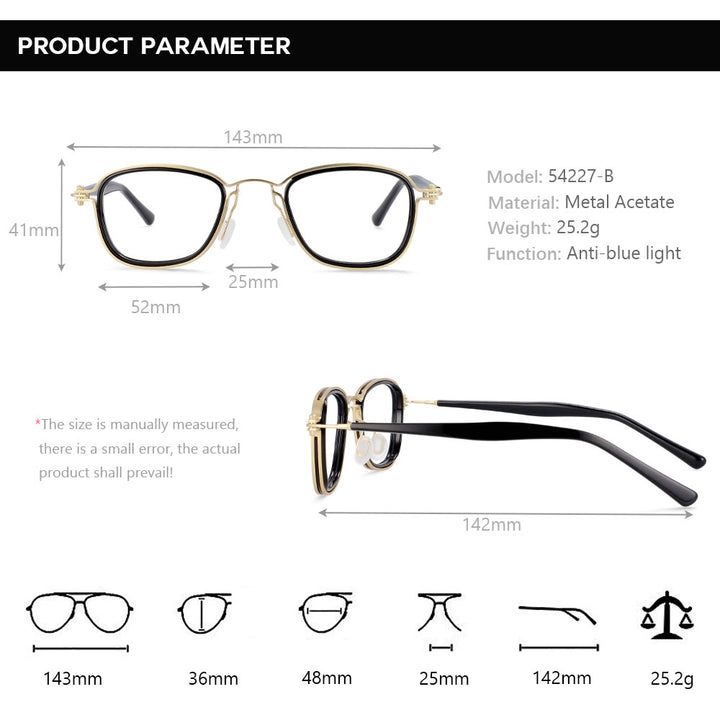 CCspace Unisex Full Rim Square Round Acetate Alloy Steampunk Frame Eyeglasses 54227 Full Rim CCspace