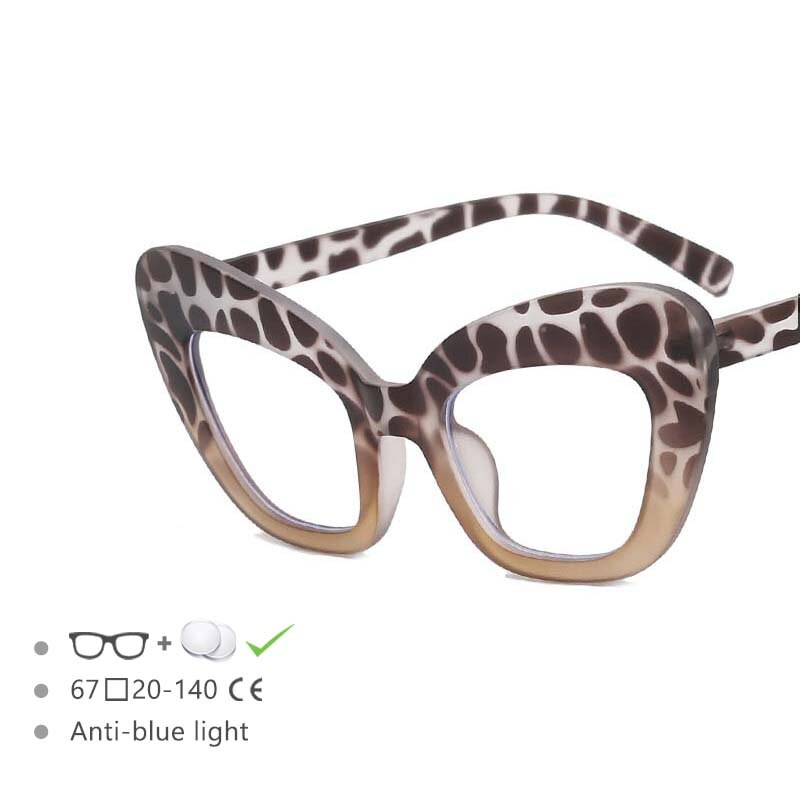 CCspace Women's Full Rim Oversized Cat Eye Acetate Frame Eyeglasses 54531 Full Rim CCspace Leopard-tea China