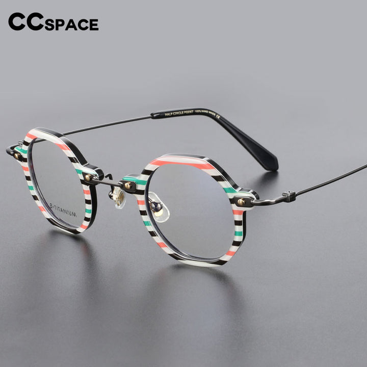 CCspace Unisex Full Rim Polygonal Round Acetate Titanium Eyeglasses 55345 Full Rim CCspace
