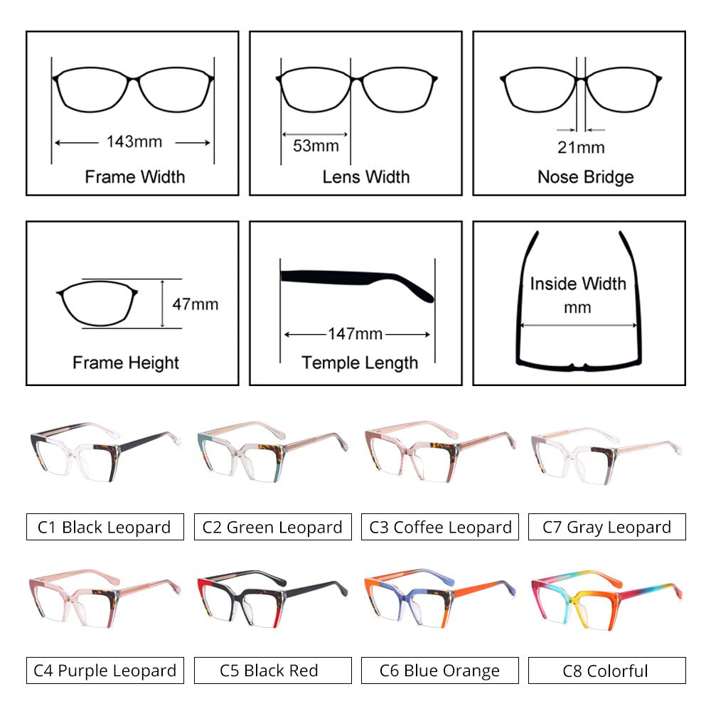 Ralferty Women's Full Rim Square Cat Eye Tr 90 Acetate Eyeglasses F81058 Full Rim Ralferty