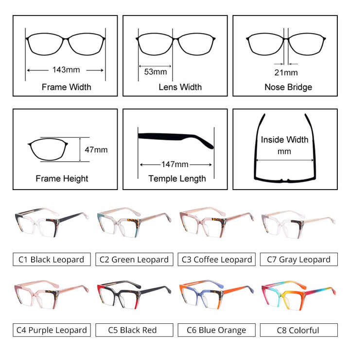 Ralferty Women's Full Rim Square Cat Eye Tr 90 Acetate Eyeglasses F81058 Full Rim Ralferty