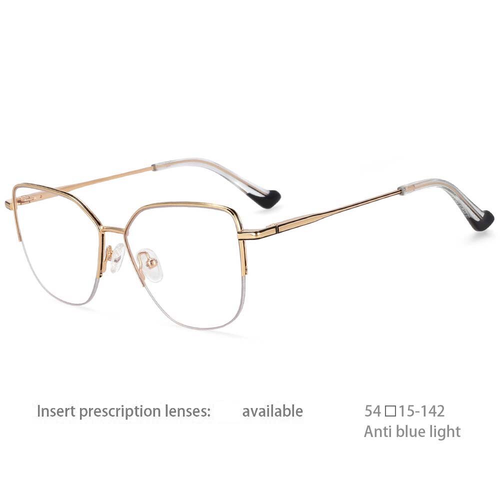 CCspace Unisex Semi Rim Square Alloy Frame Eyeglasses 54468 Semi Rim CCspace China gold-black