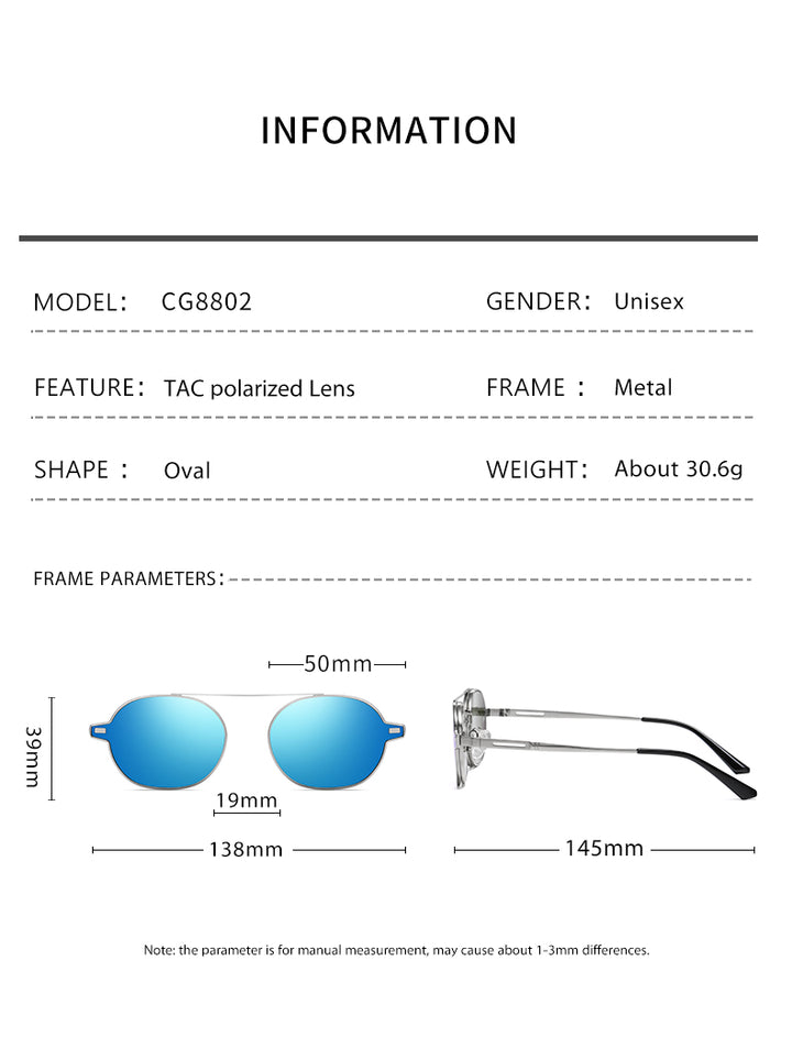 Zirosat Unisex Full Rim Round Alloy Eyeglasses Clip On Sunglasses CG8802 With Clip Ons Zirosat