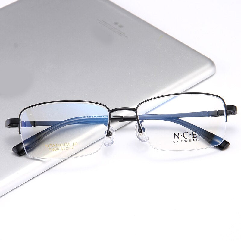 Bclear Men's Semi Rim Rectangle Titanium Frame Eyeglasses My008 Semi Rim Bclear