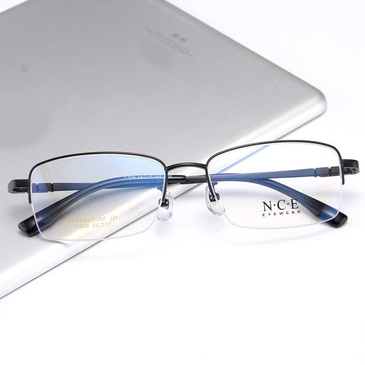 Bclear Men's Semi Rim Rectangle Titanium Frame Eyeglasses My008 Semi Rim Bclear