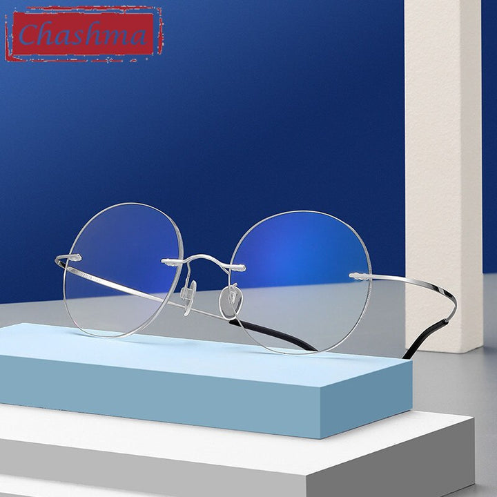Chashma Unisex Rimless Round 2g Titanium Eyeglasses 6074 Customizable Lens Shape Rimless Chashma