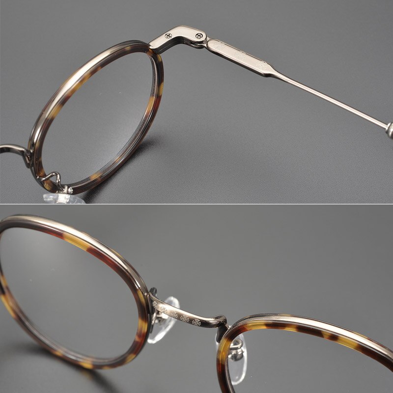 Yujo Unisex Full Rim Round Acetate Stainless Steel Eyeglasses Full Rim Yujo
