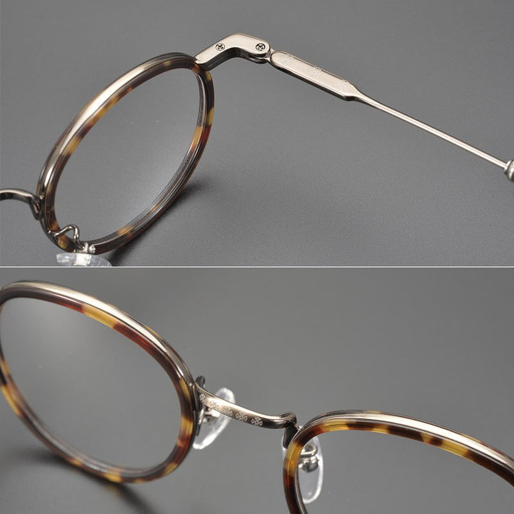 Yujo Unisex Full Rim Round Acetate Stainless Steel Eyeglasses Full Rim Yujo