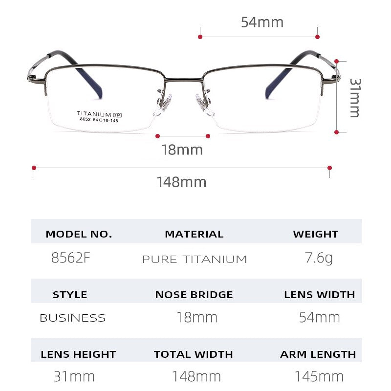 Gmei Men's Semi Rim Square Titanium Eyeglasses 8652f Semi Rim Gmei Optical