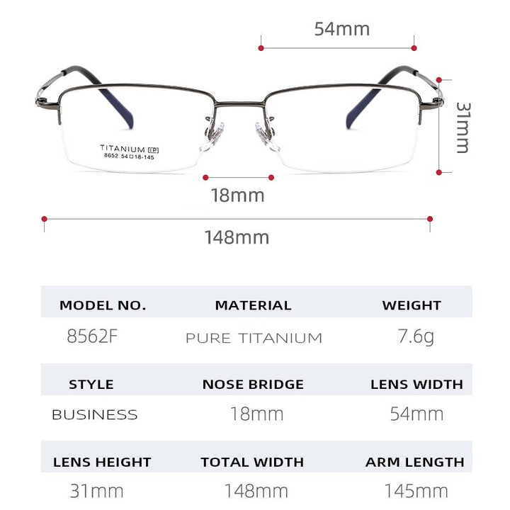 Gmei Men's Semi Rim Square Titanium Eyeglasses 8652f Semi Rim Gmei Optical