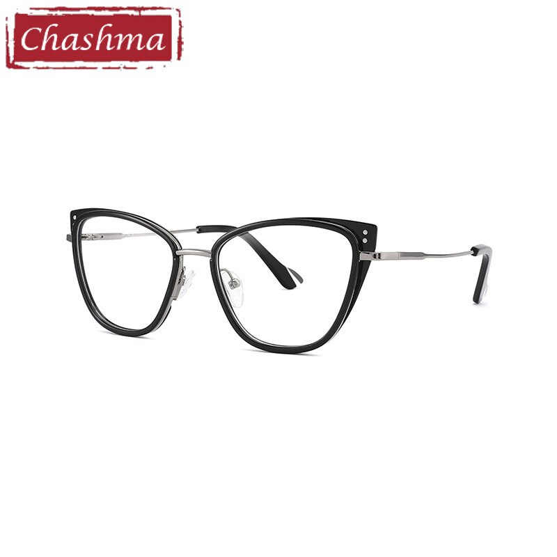 Chashma Ottica Women's Full Rim Square Cat Eye Tr 90 Titanium Eyeglasses 9027 Full Rim Chashma Ottica Black  