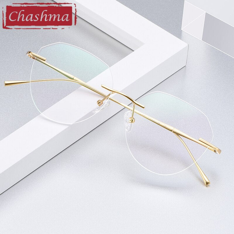 Chashma Women's Rimless Diamond Cut Titanium Round Frame Eyeglasses 3018 Rimless Chashma