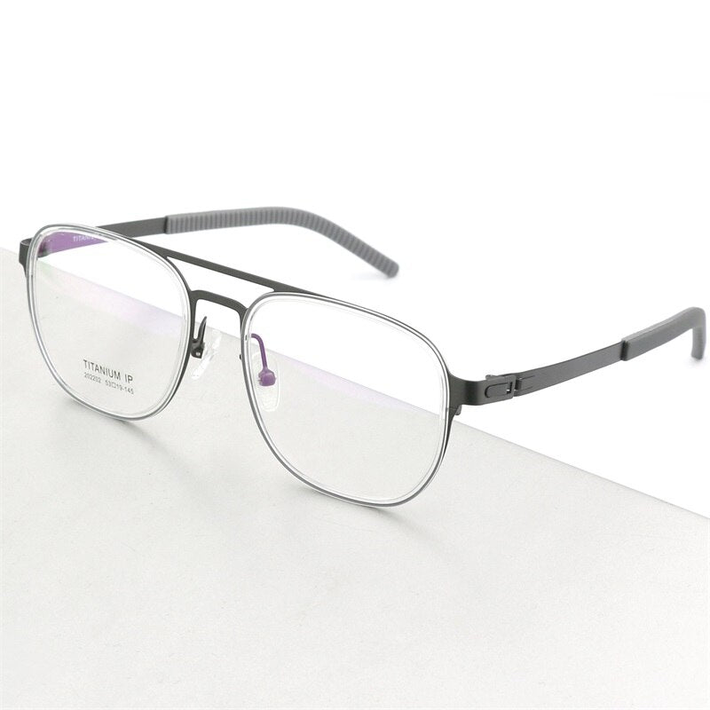 Hdcrafter Unisex Full Rim Square Double Bridge Titanium Eyeglasses 2202 Full Rim Hdcrafter Eyeglasses Grey