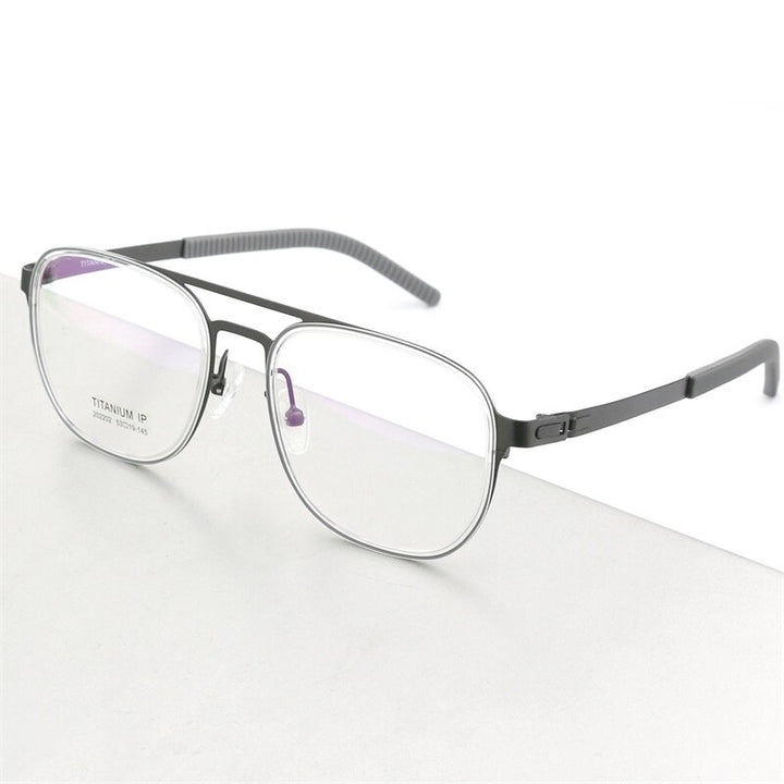 Hdcrafter Unisex Full Rim Square Double Bridge Titanium Eyeglasses 2202 Full Rim Hdcrafter Eyeglasses Grey